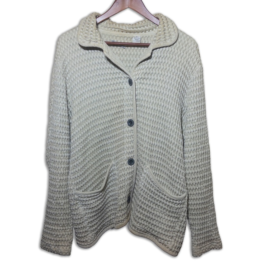 Mod-o-Doc Vintage 100% Cotton Waffle Knit Cream Button Front Jacket Womens Sz L